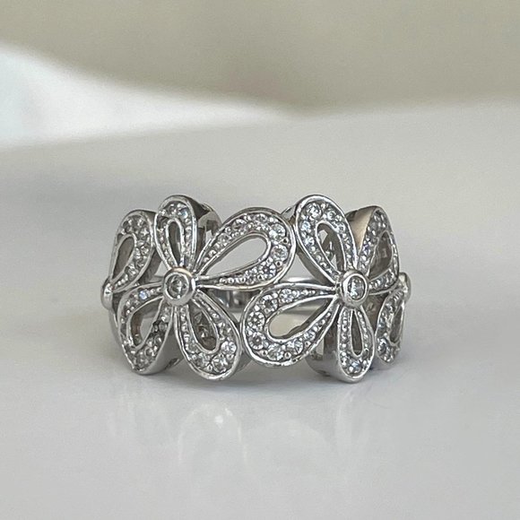 Vintage Jewelry - Vintage Y2K 925 sterling silver cubic zirconia daisy flower bow ring estate band